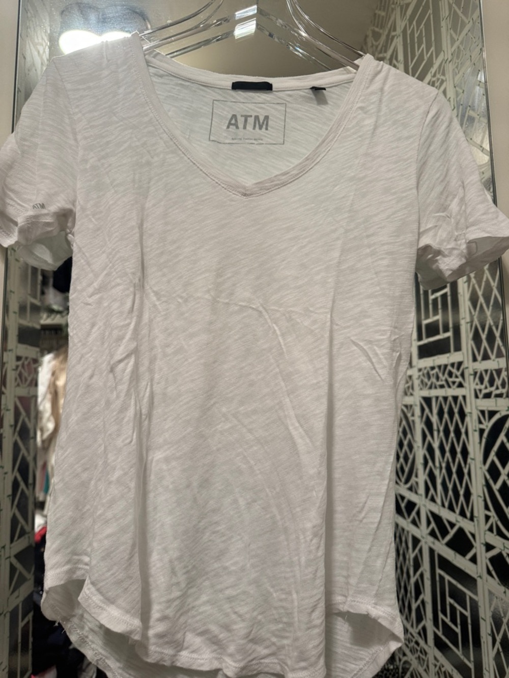 ATM Anthony Thomas Melillo White Slub V-Neck Short Sleeve Tee